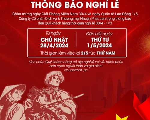 THÔNG BÁO NGHỈ LỄ 30/04 - 01/05