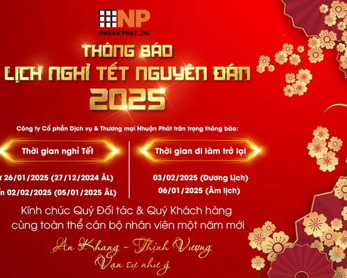 Thông báo nghỉ Tết Nguyên Đán 2025 | Công ty Cổ phần Dịch vụ & Thương mại Nhuận Phát